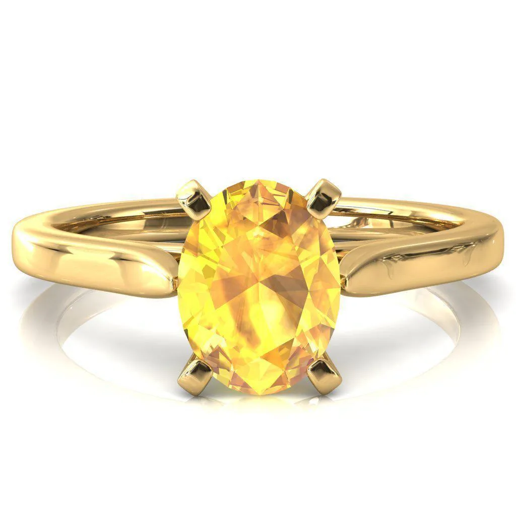 Darci Oval Yellow Sapphire 6 Prong Cathedral Solitaire Engagement Ring