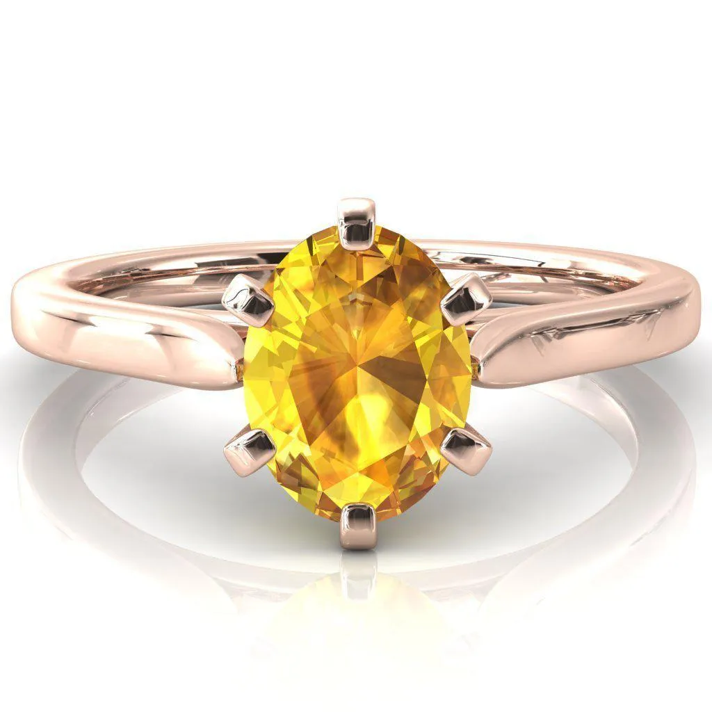 Darci Oval Yellow Sapphire 6 Prong Cathedral Solitaire Engagement Ring
