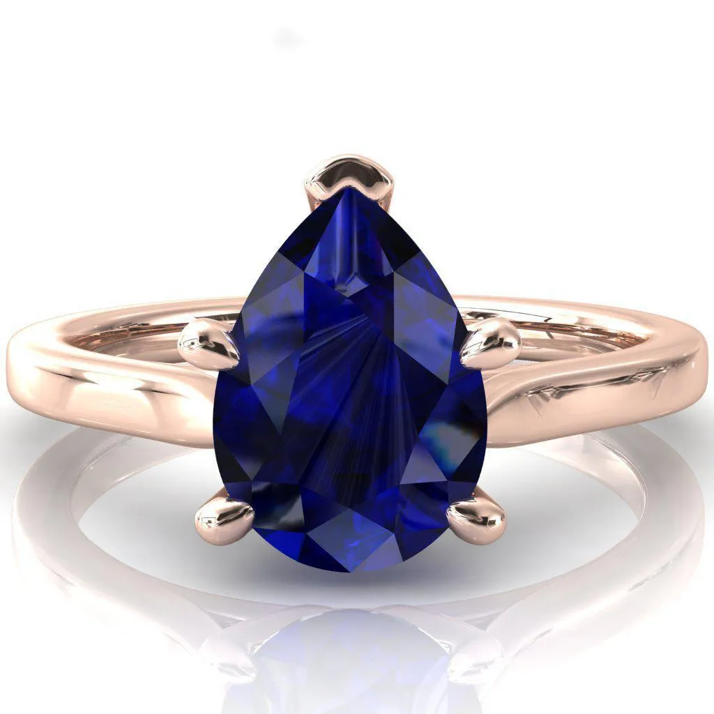 Darci Pear Blue Sapphire 5 Prong Cathedral Solitaire Engagement Ring