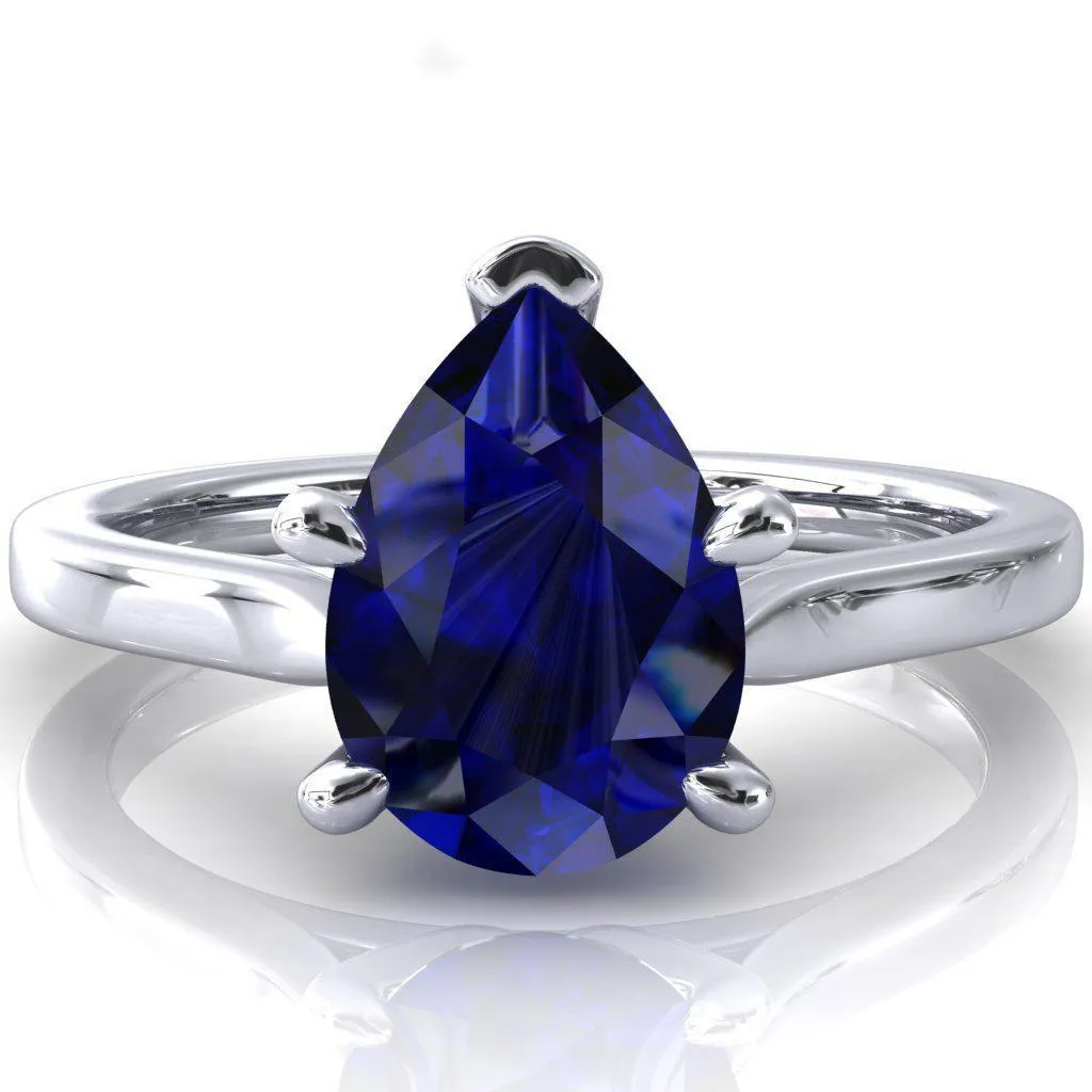 Darci Pear Blue Sapphire 5 Prong Cathedral Solitaire Engagement Ring