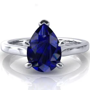 Darci Pear Blue Sapphire 5 Prong Cathedral Solitaire Engagement Ring