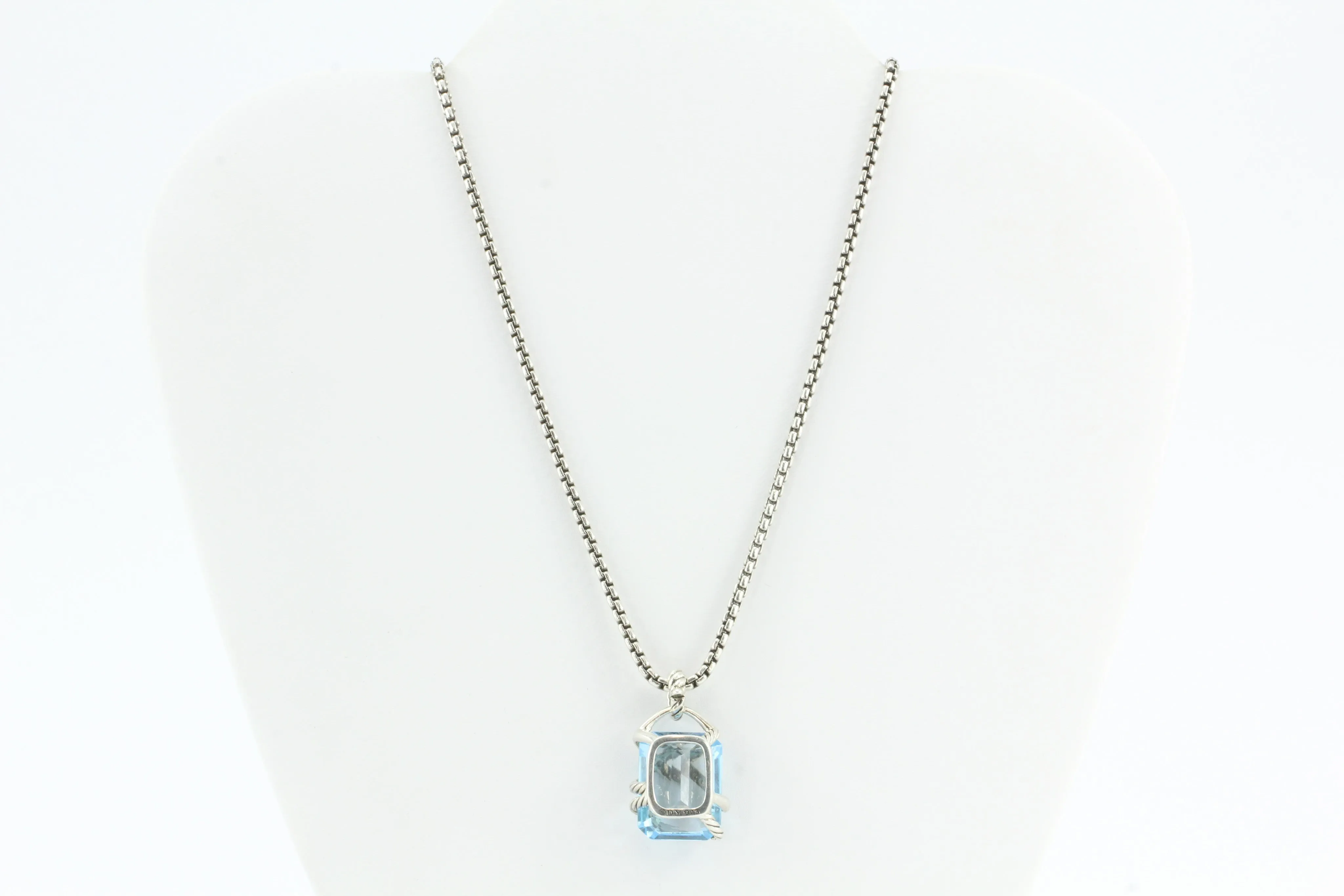 David Yurman Cable Wrap Blue Topaz & Diamond Pendant & Necklace