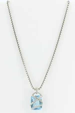 David Yurman Cable Wrap Blue Topaz & Diamond Pendant & Necklace