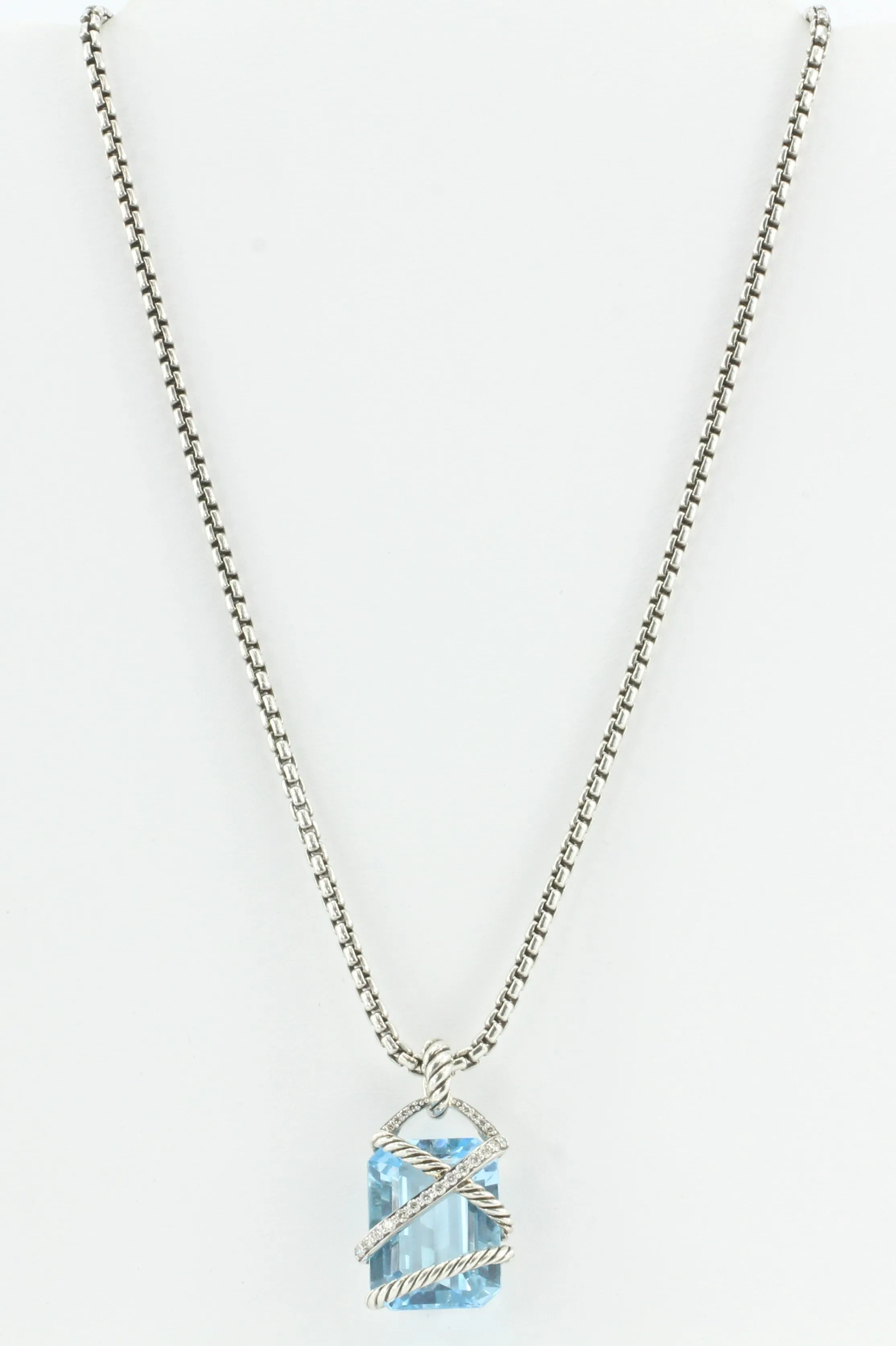 David Yurman Cable Wrap Blue Topaz & Diamond Pendant & Necklace
