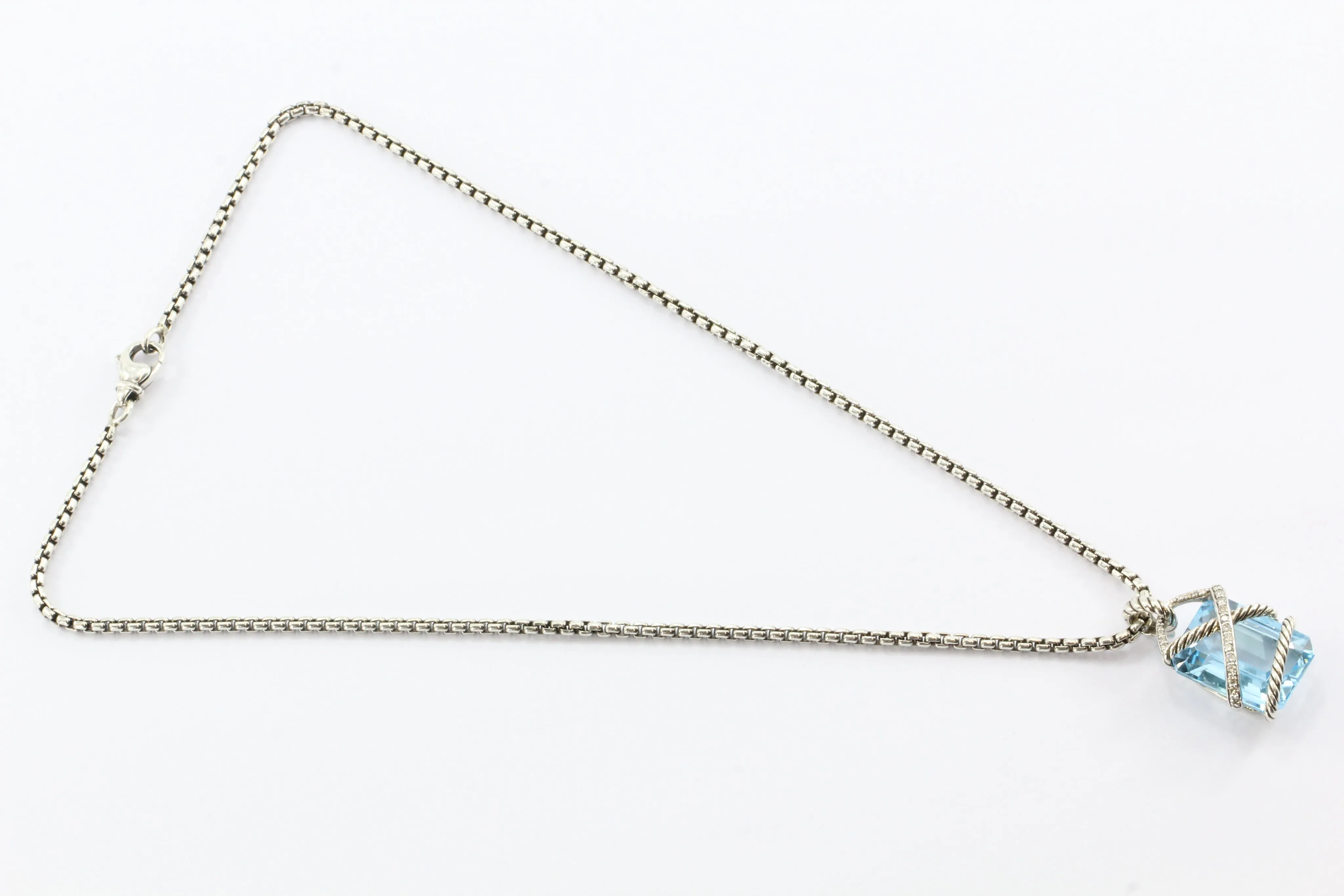 David Yurman Cable Wrap Blue Topaz & Diamond Pendant & Necklace