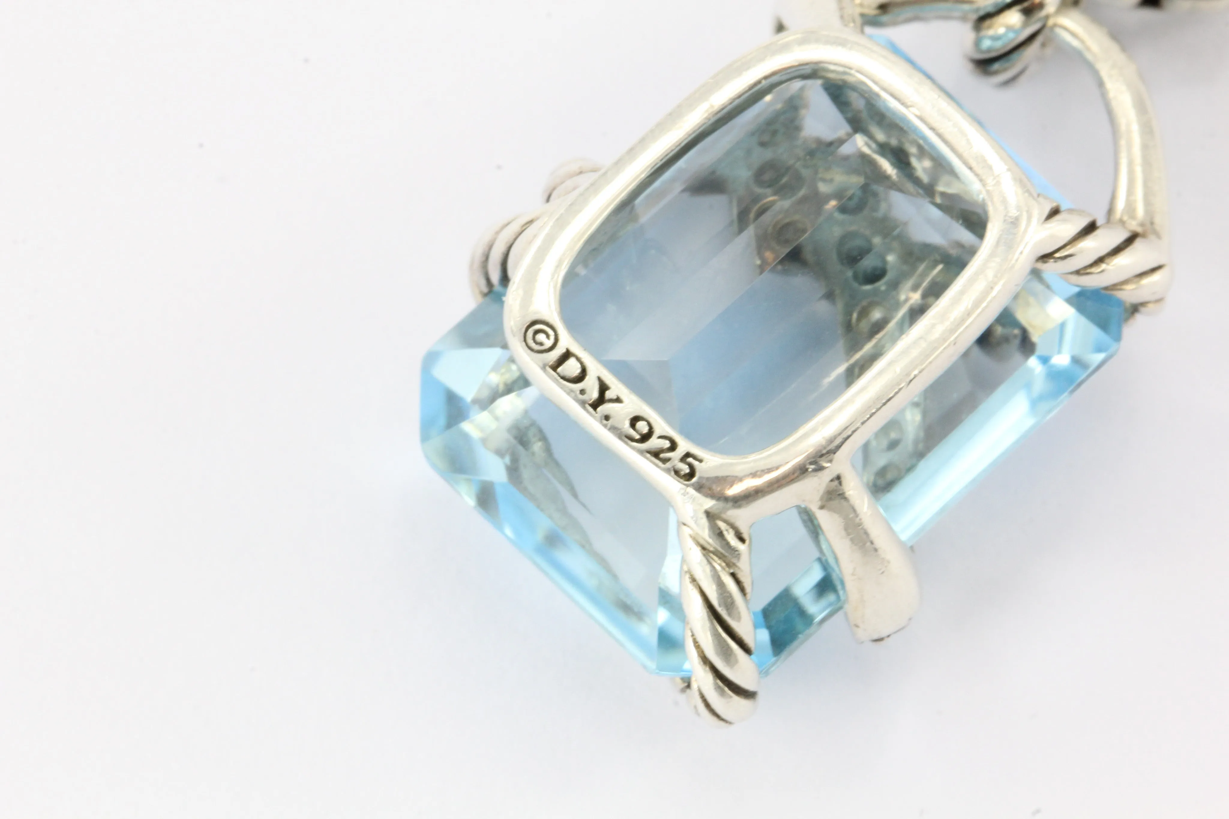 David Yurman Cable Wrap Blue Topaz & Diamond Pendant & Necklace