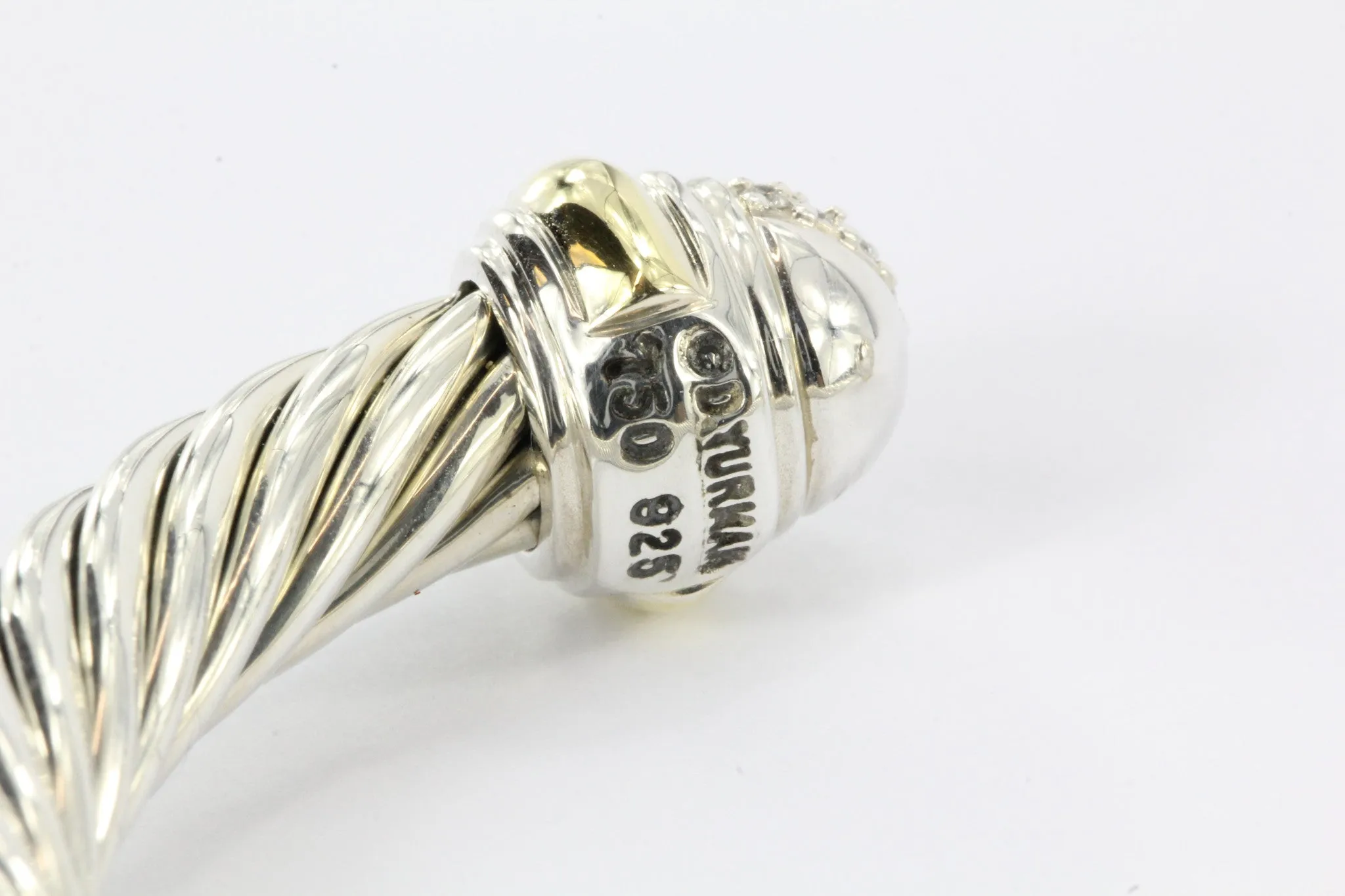David Yurman Sterling Silver & 18K Gold Diamond Cable Classic Bangle Bracelet
