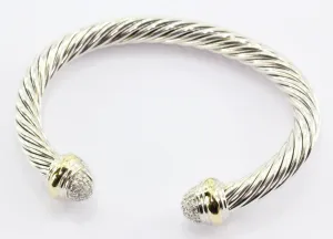 David Yurman Sterling Silver & 18K Gold Diamond Cable Classic Bangle Bracelet