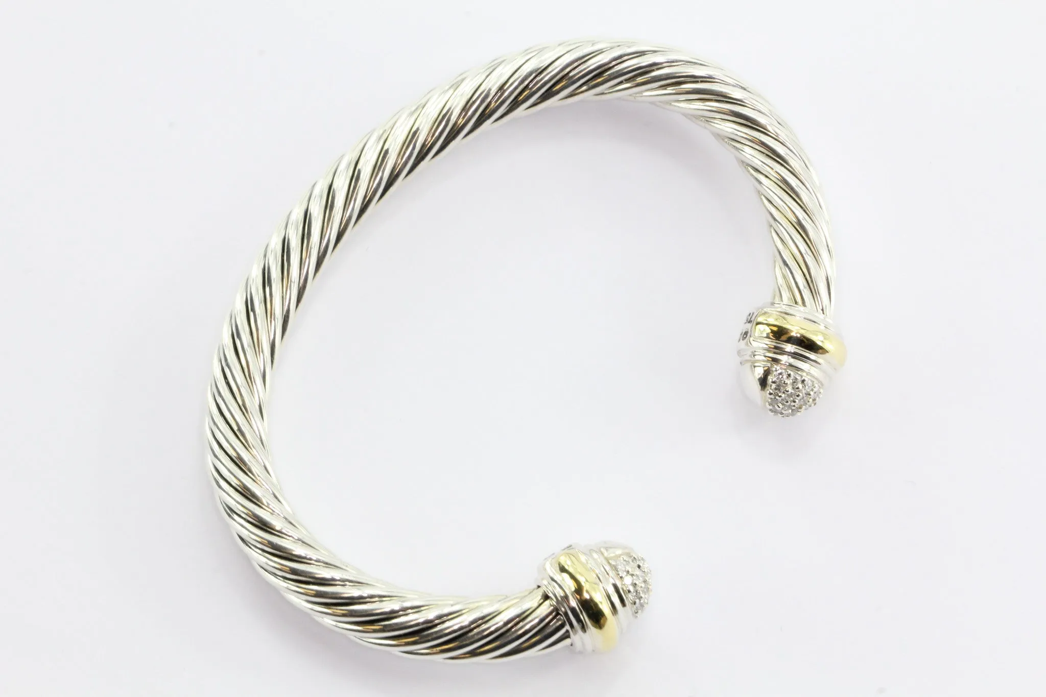David Yurman Sterling Silver & 18K Gold Diamond Cable Classic Bangle Bracelet