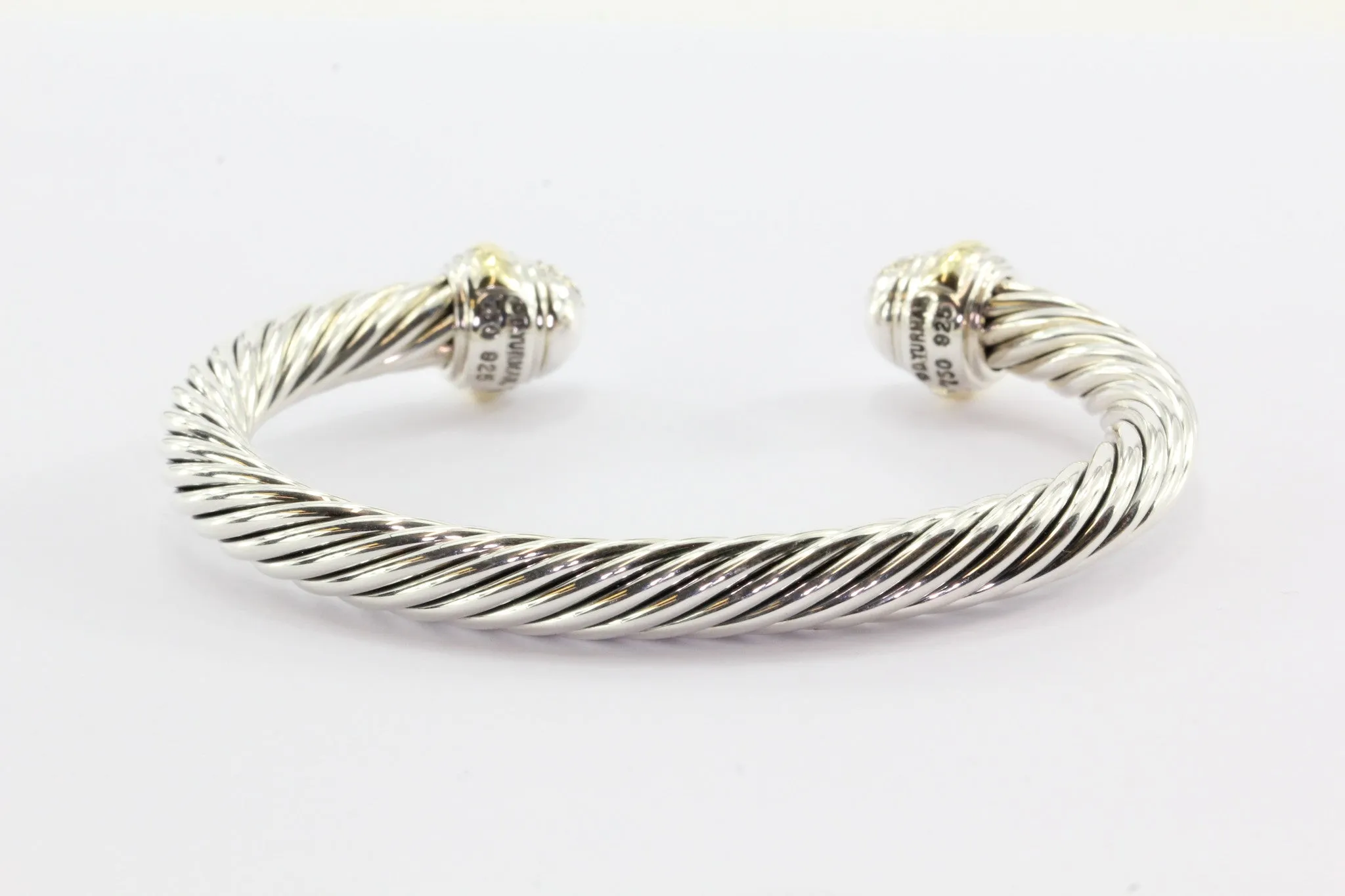 David Yurman Sterling Silver & 18K Gold Diamond Cable Classic Bangle Bracelet