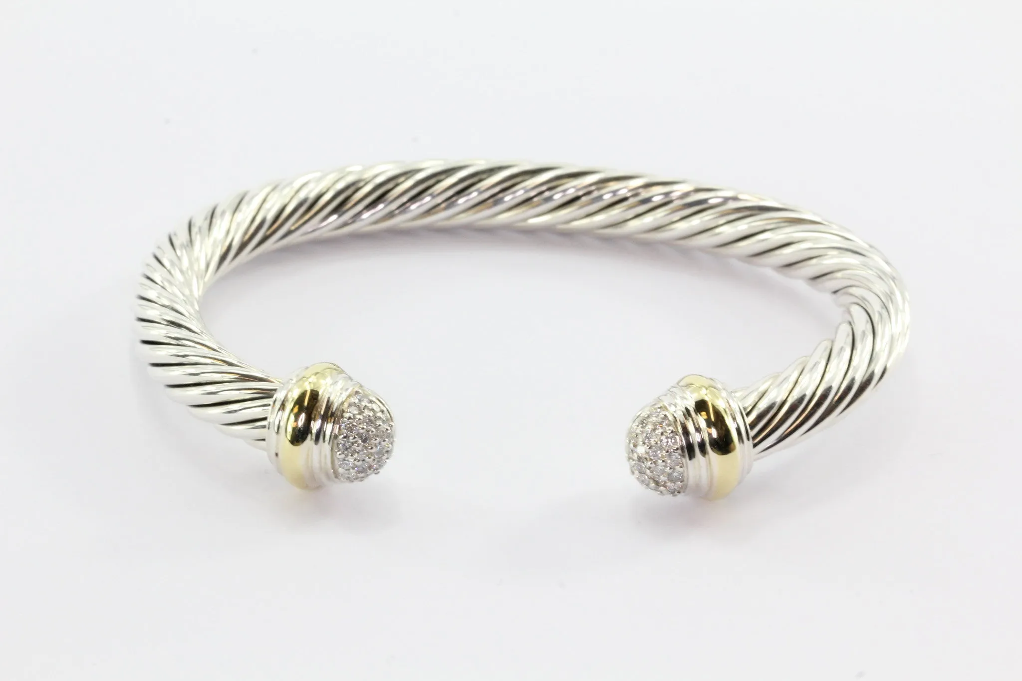 David Yurman Sterling Silver & 18K Gold Diamond Cable Classic Bangle Bracelet