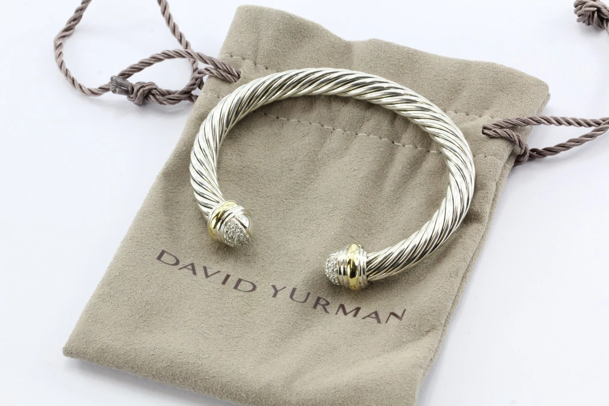 David Yurman Sterling Silver & 18K Gold Diamond Cable Classic Bangle Bracelet