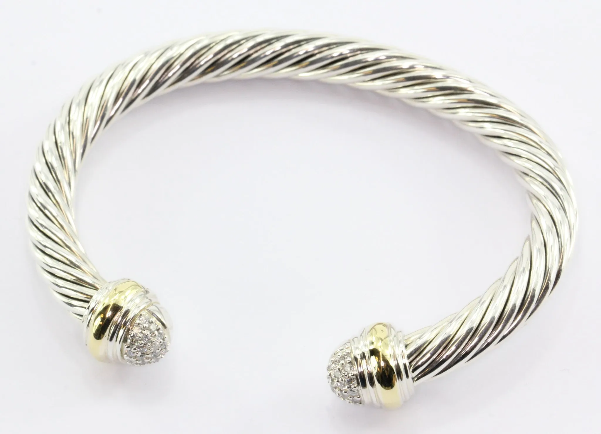 David Yurman Sterling Silver & 18K Gold Diamond Cable Classic Bangle Bracelet