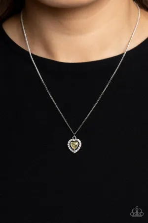 Day of Love - Yellow - Dainty Heart Gem Paparazzi Short Necklace