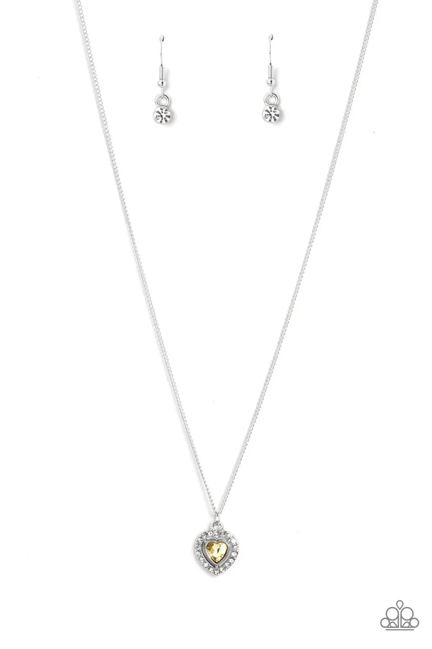 Day of Love - Yellow - Dainty Heart Gem Paparazzi Short Necklace