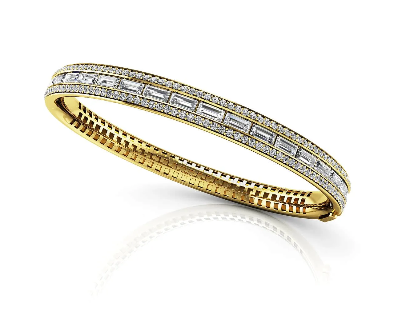 Dazzling Baguette And Round Diamond Bangle with 4.17 ct.(finished) 4.5x2mm, 1.1mm