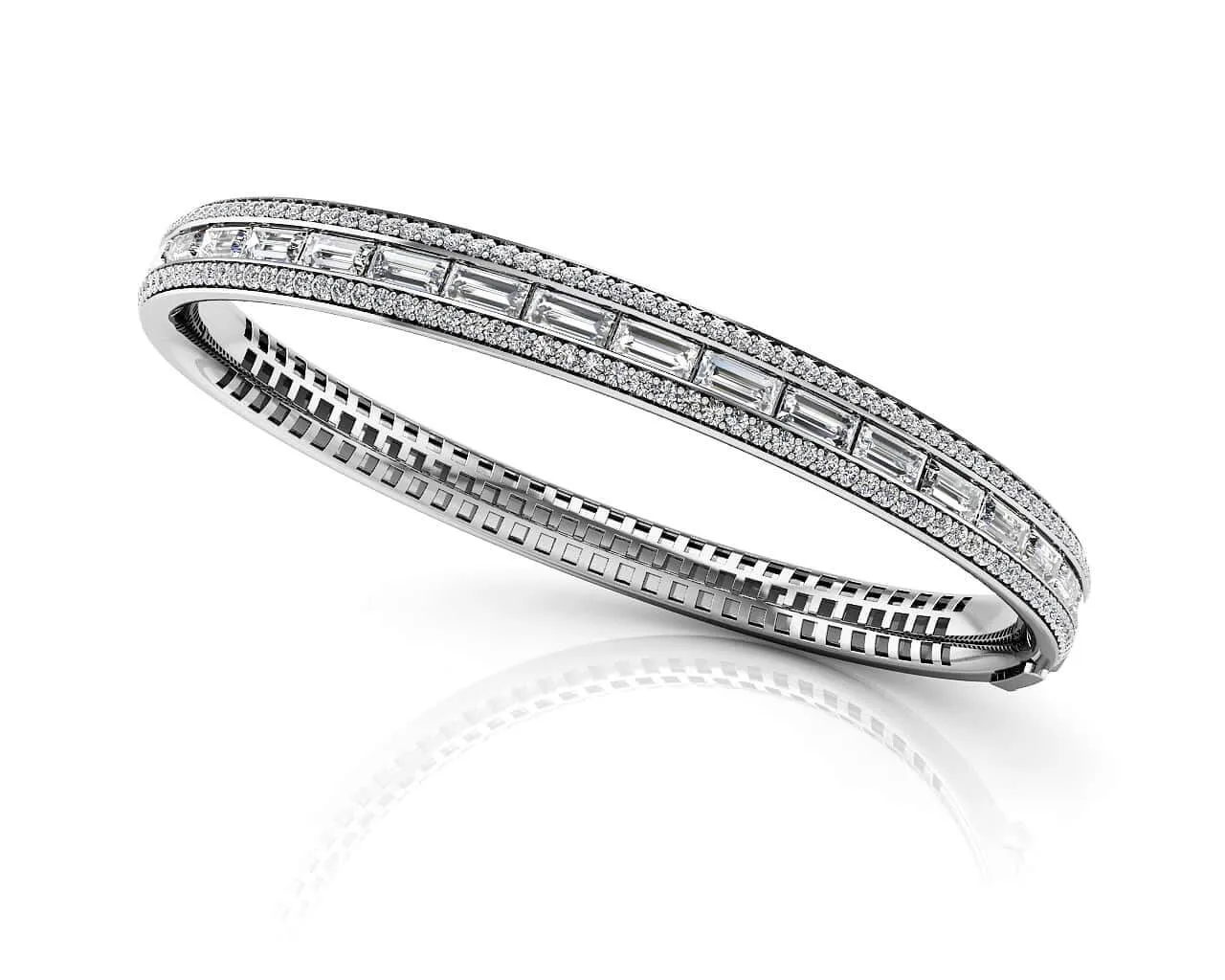 Dazzling Baguette And Round Diamond Bangle with 4.17 ct.(finished) 4.5x2mm, 1.1mm