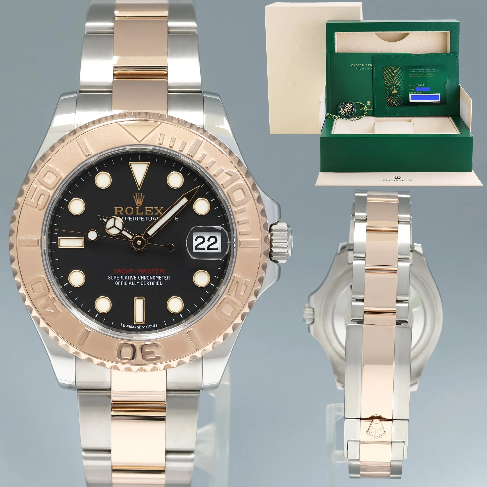 DEC 2024 NEW PAPERS Rolex Yacht-Master 268621 Two Tone Rose Gold 37mm Watch Box