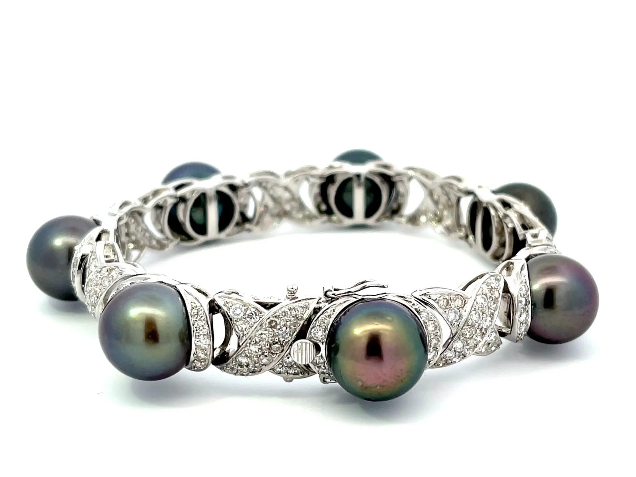 Diamond and Tahitian Pearl Bracelet 4.00 ctw in 18K White Gold