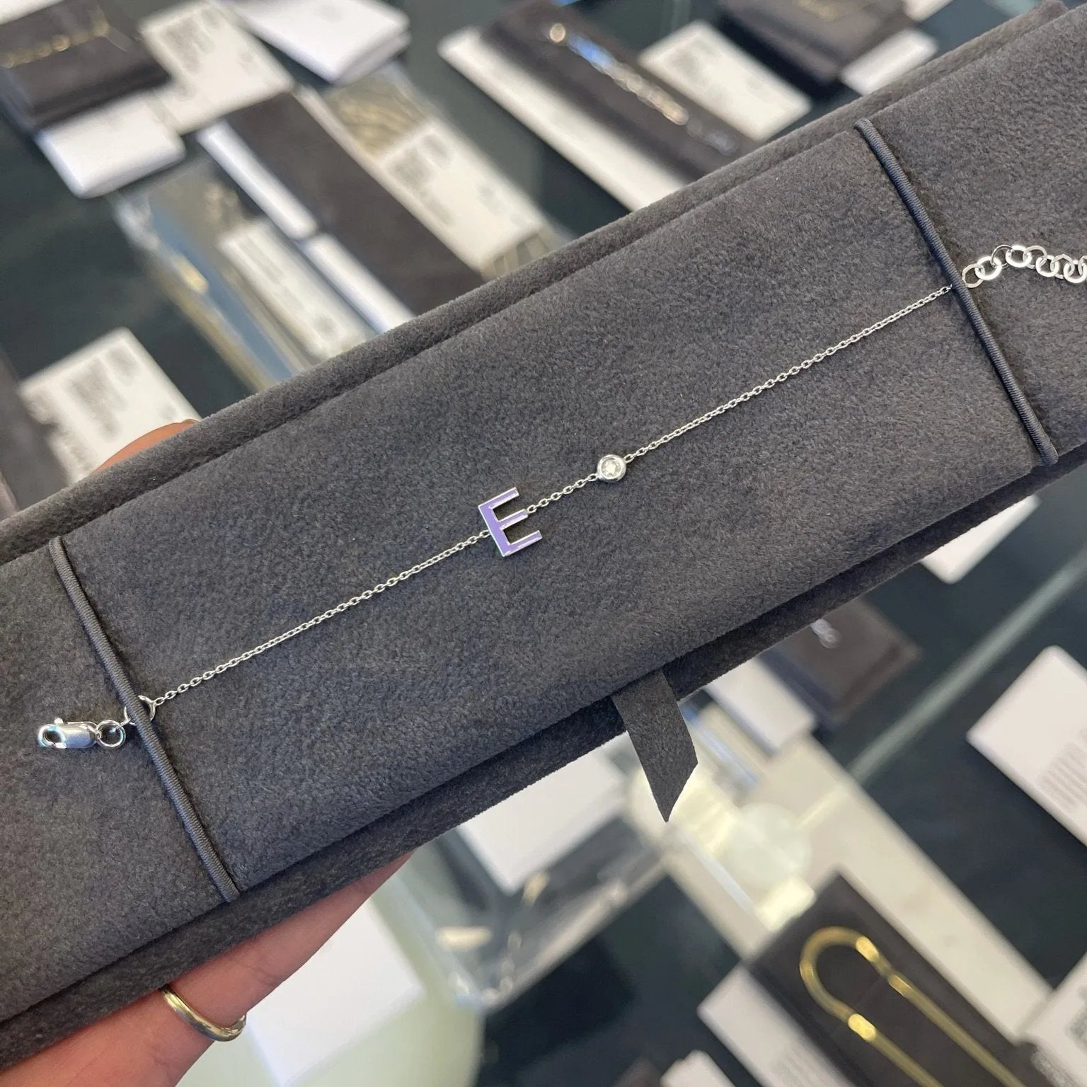 Diamond Bezel and Enamel Initial Bracelet