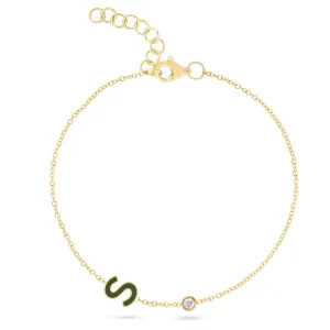 Diamond Bezel and Enamel Initial Bracelet