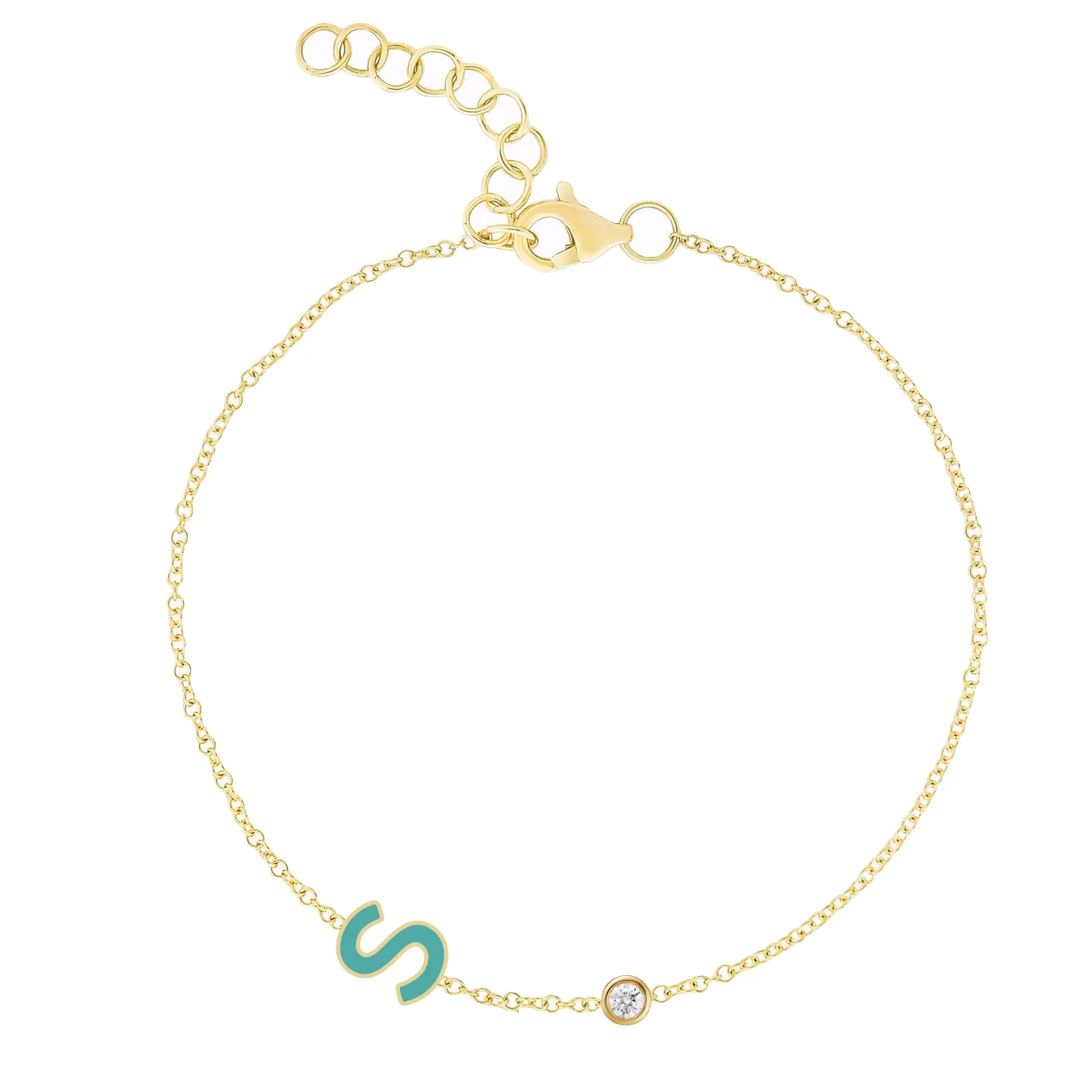 Diamond Bezel and Enamel Initial Bracelet