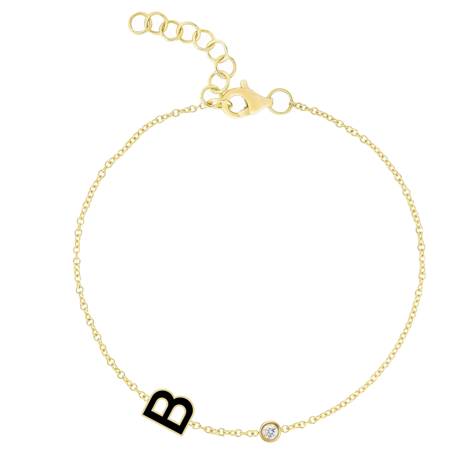 Diamond Bezel and Enamel Initial Bracelet