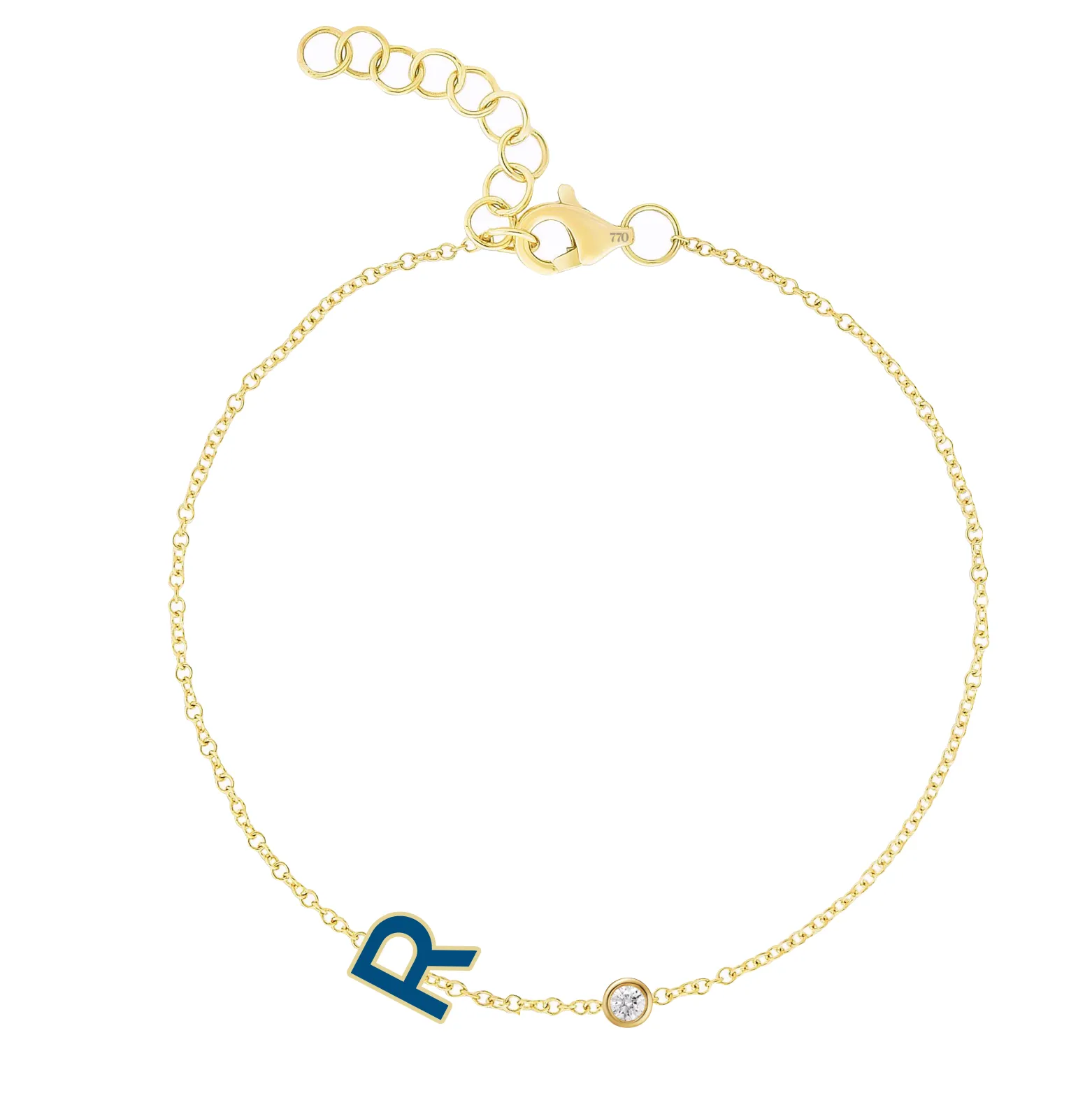 Diamond Bezel and Enamel Initial Bracelet