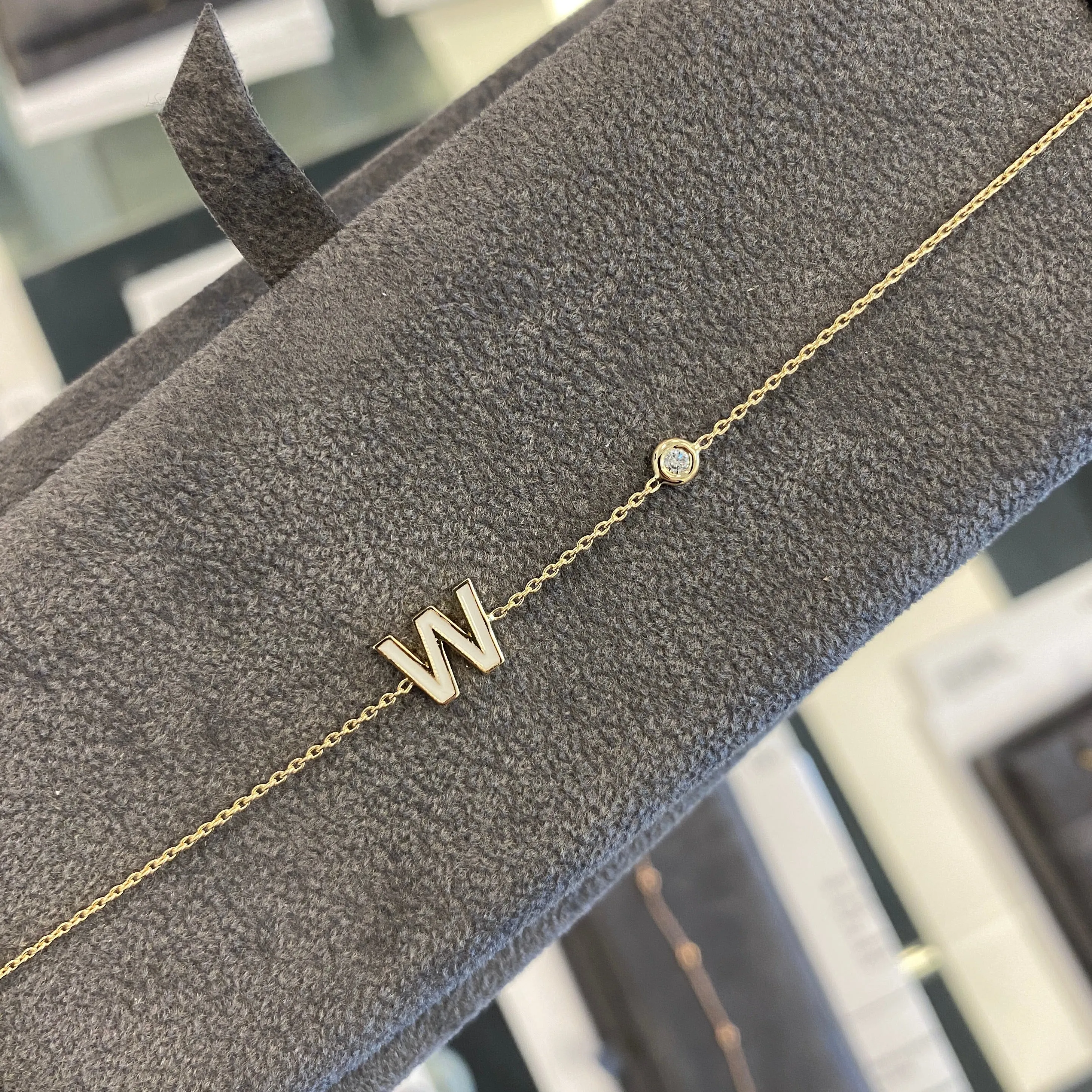 Diamond Bezel and Enamel Initial Bracelet