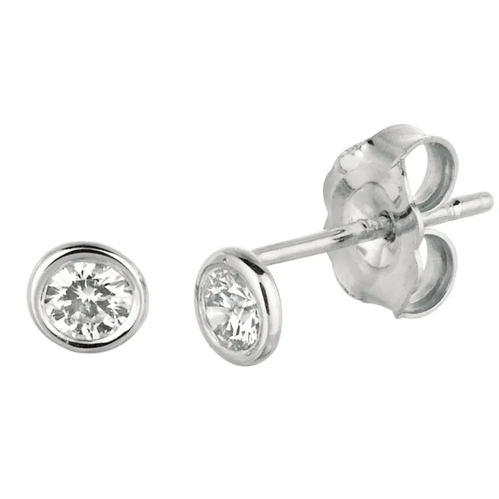 Diamond Bezel Set Earrings 14K White Gold (0.2 Ctw)