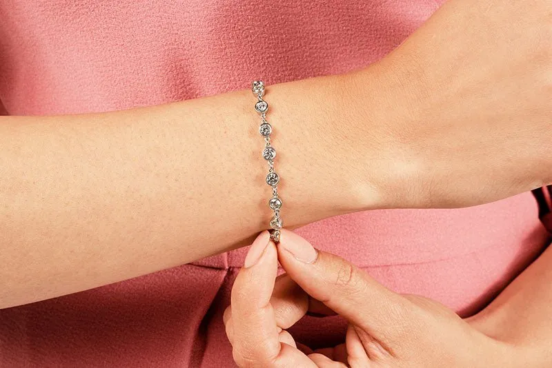 Diamond Drops Chain Link Bezel Diamond Bracelet with 1.56 ct.(finished) 2.5mm