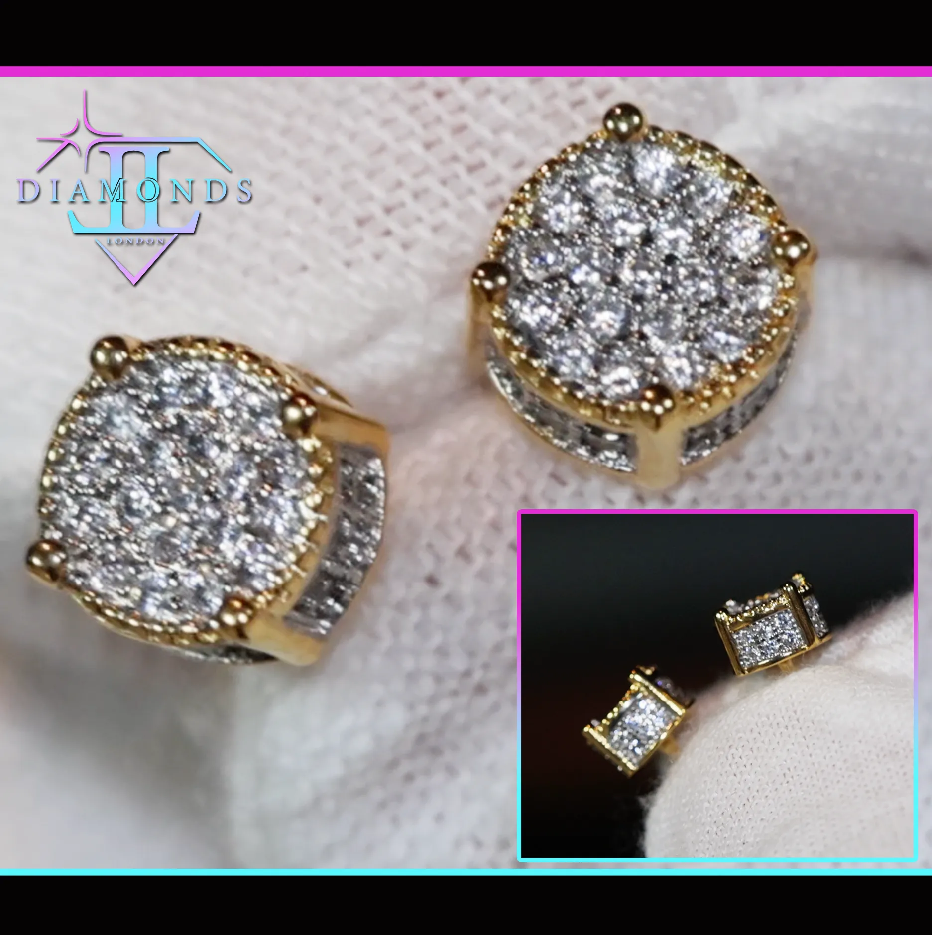 Diamond Ear Studs | Womens Ear Studs | Iced Out Ear Studs | Gold Ear Studs