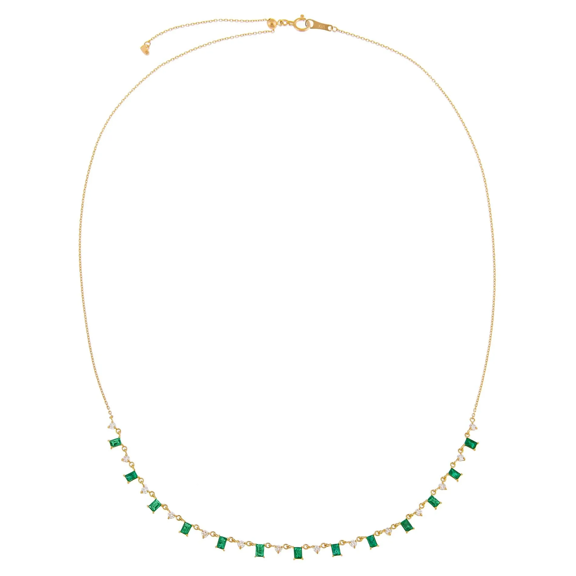 Diamond Emerald Baguette X Solitaire Necklace 14K