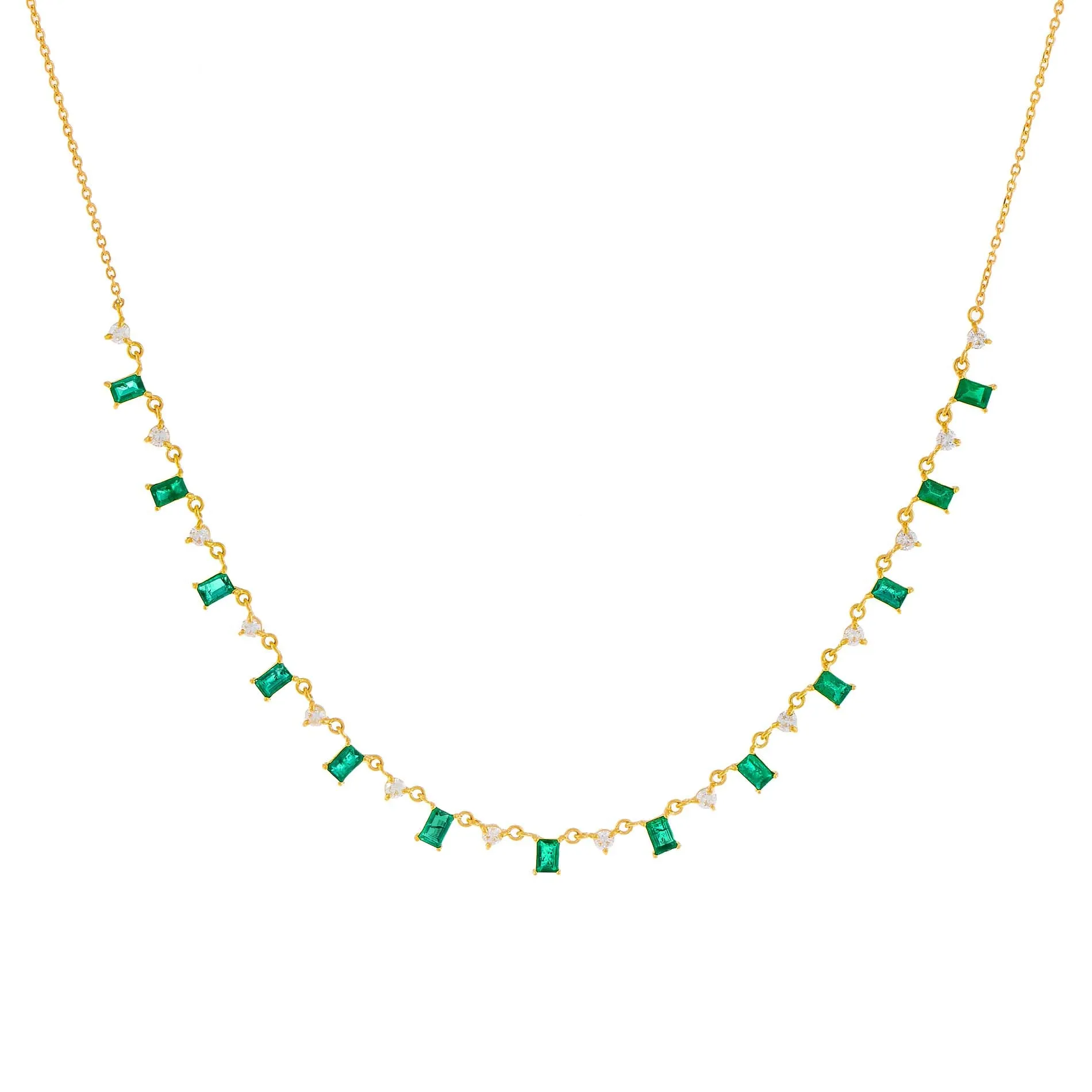 Diamond Emerald Baguette X Solitaire Necklace 14K