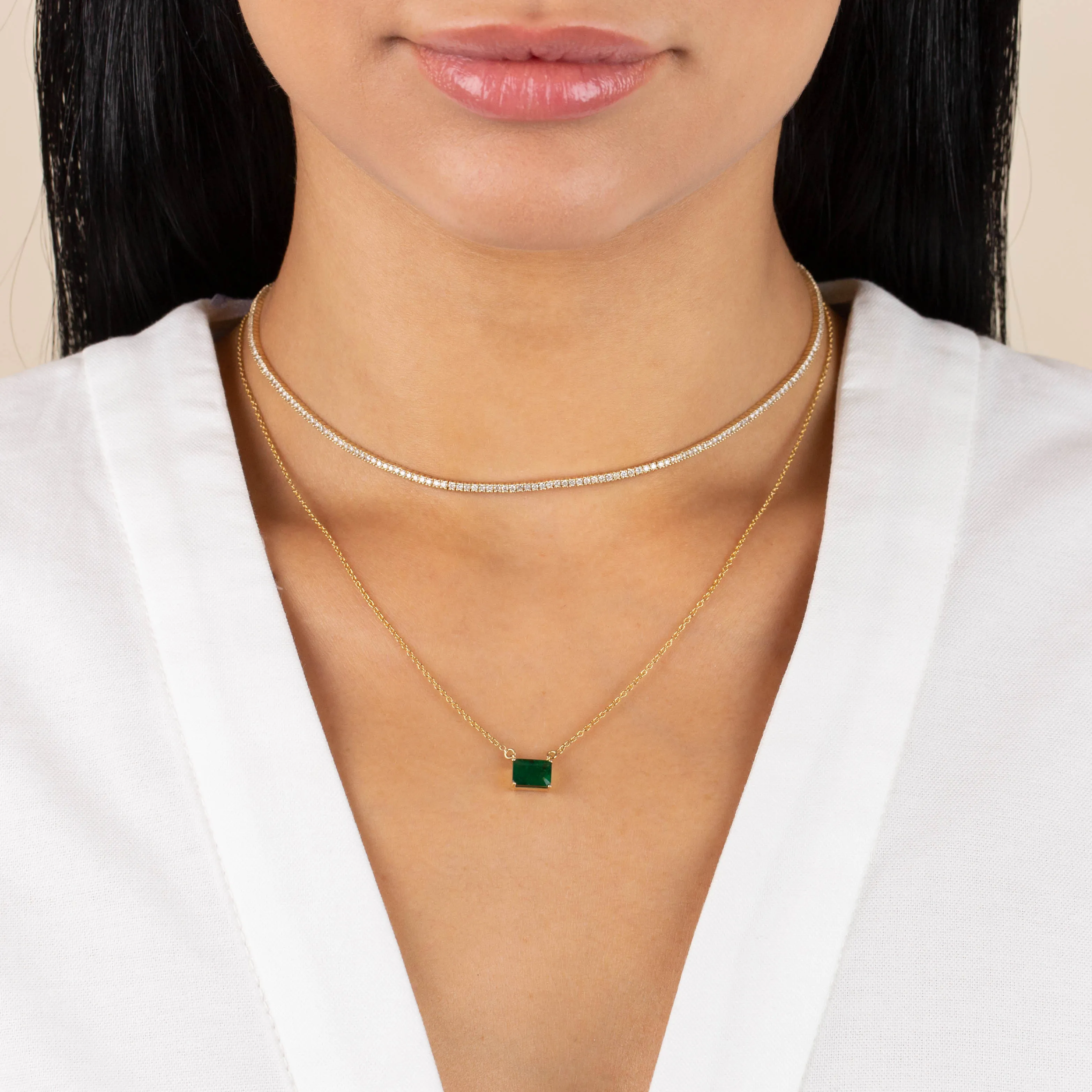 Diamond Emerald Stone Necklace 14K
