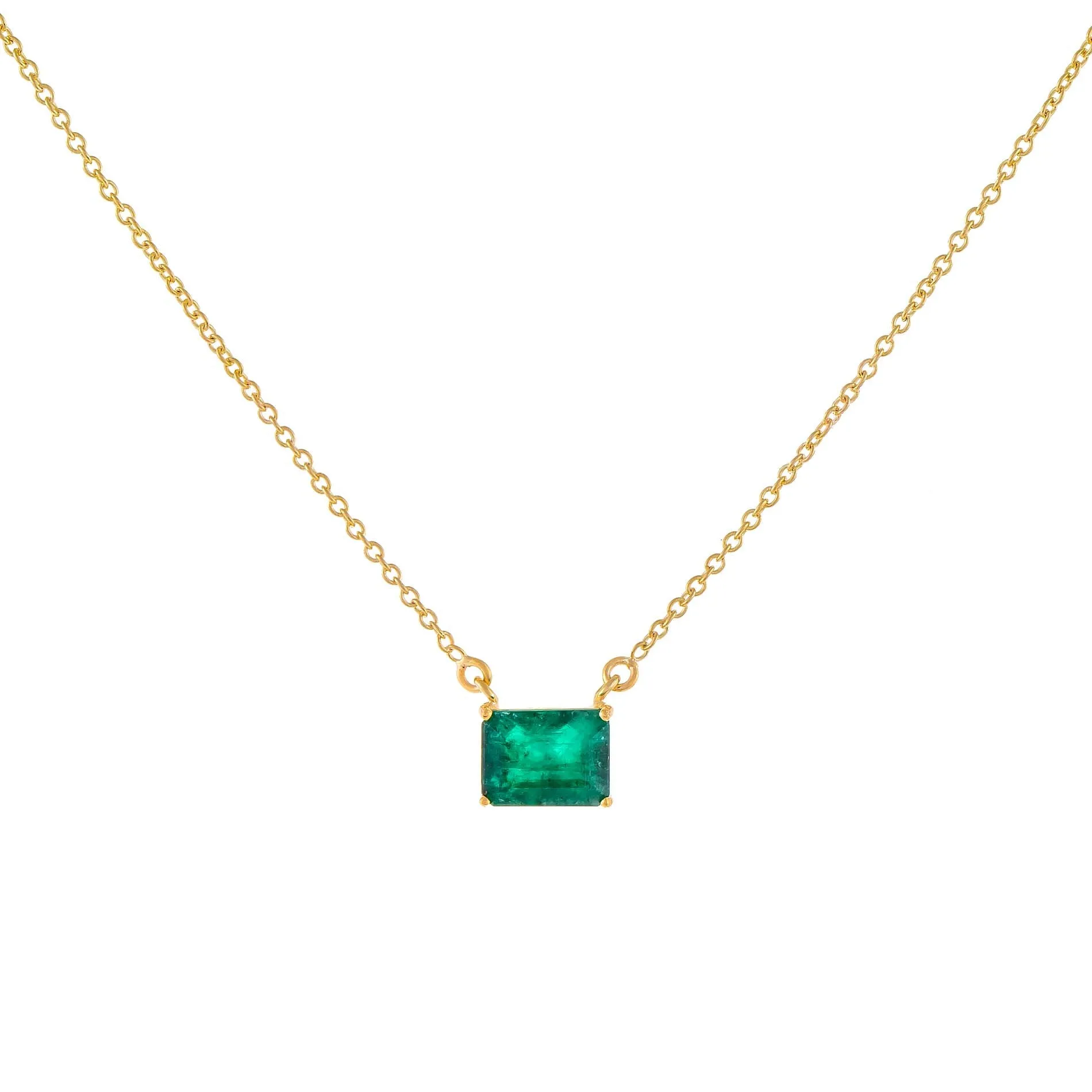 Diamond Emerald Stone Necklace 14K