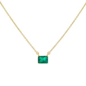 Diamond Emerald Stone Necklace 14K