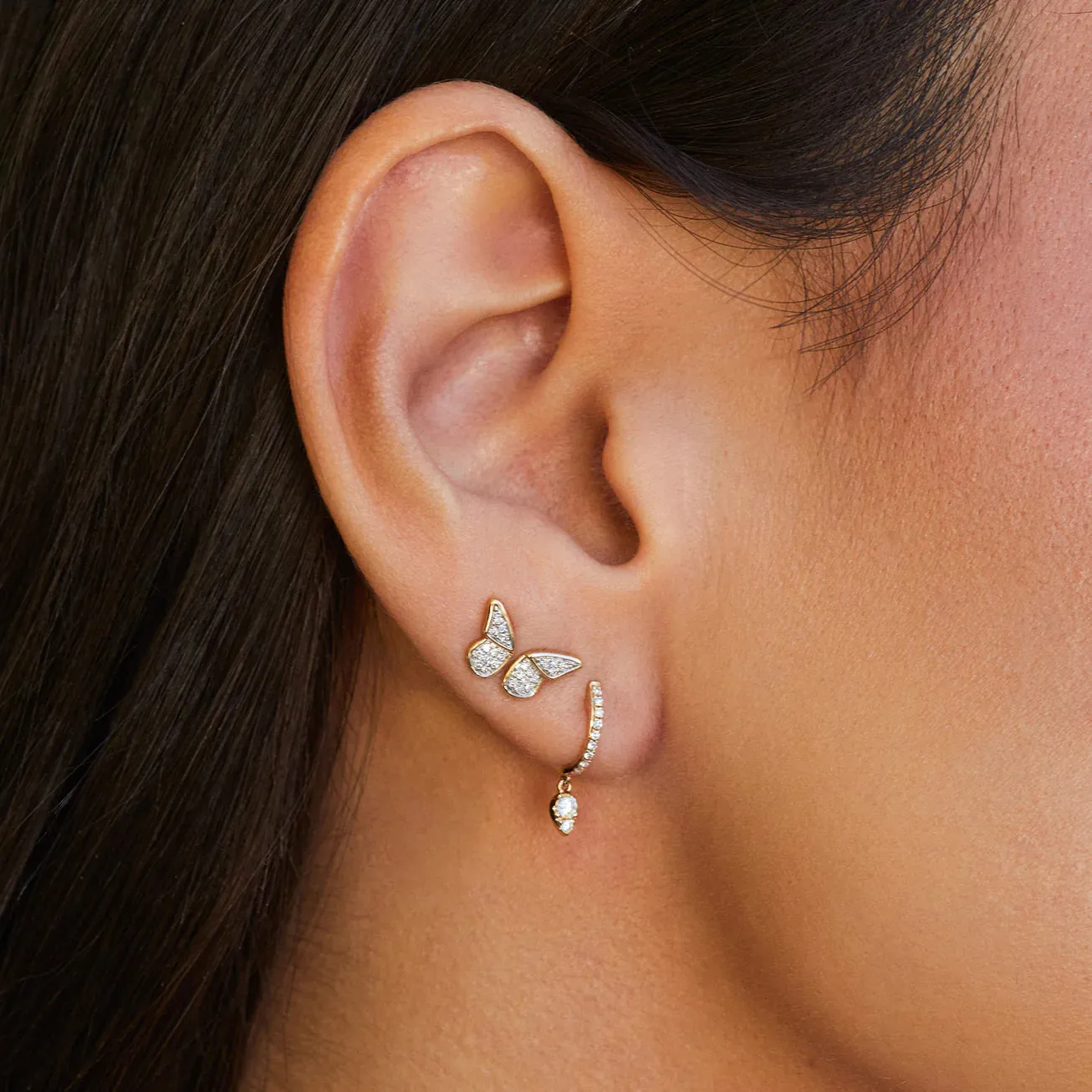 Diamond Flutter Stud Earrings