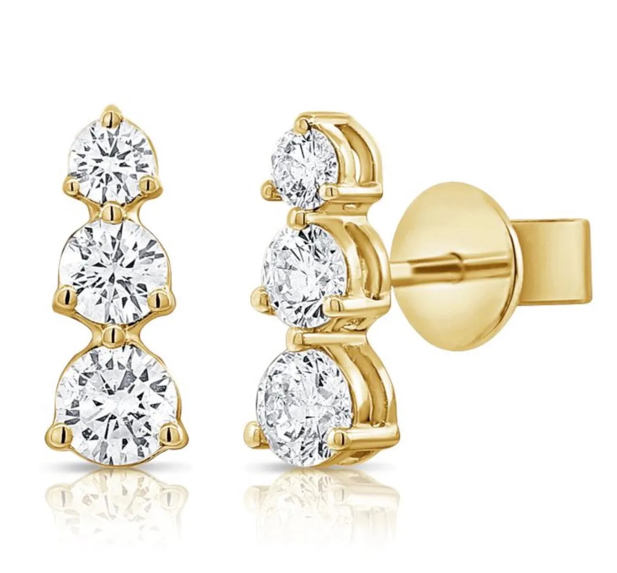 Diamond Graduating 3 Stone Stud Earrings