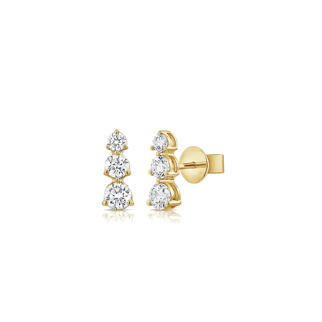 Diamond Graduating 3 Stone Stud Earrings