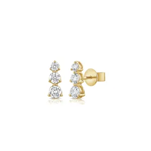 Diamond Graduating 3 Stone Stud Earrings