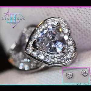Diamond Heart Earrings | Womens Earrings | Heart Diamond Ear Studs | Ear Studs