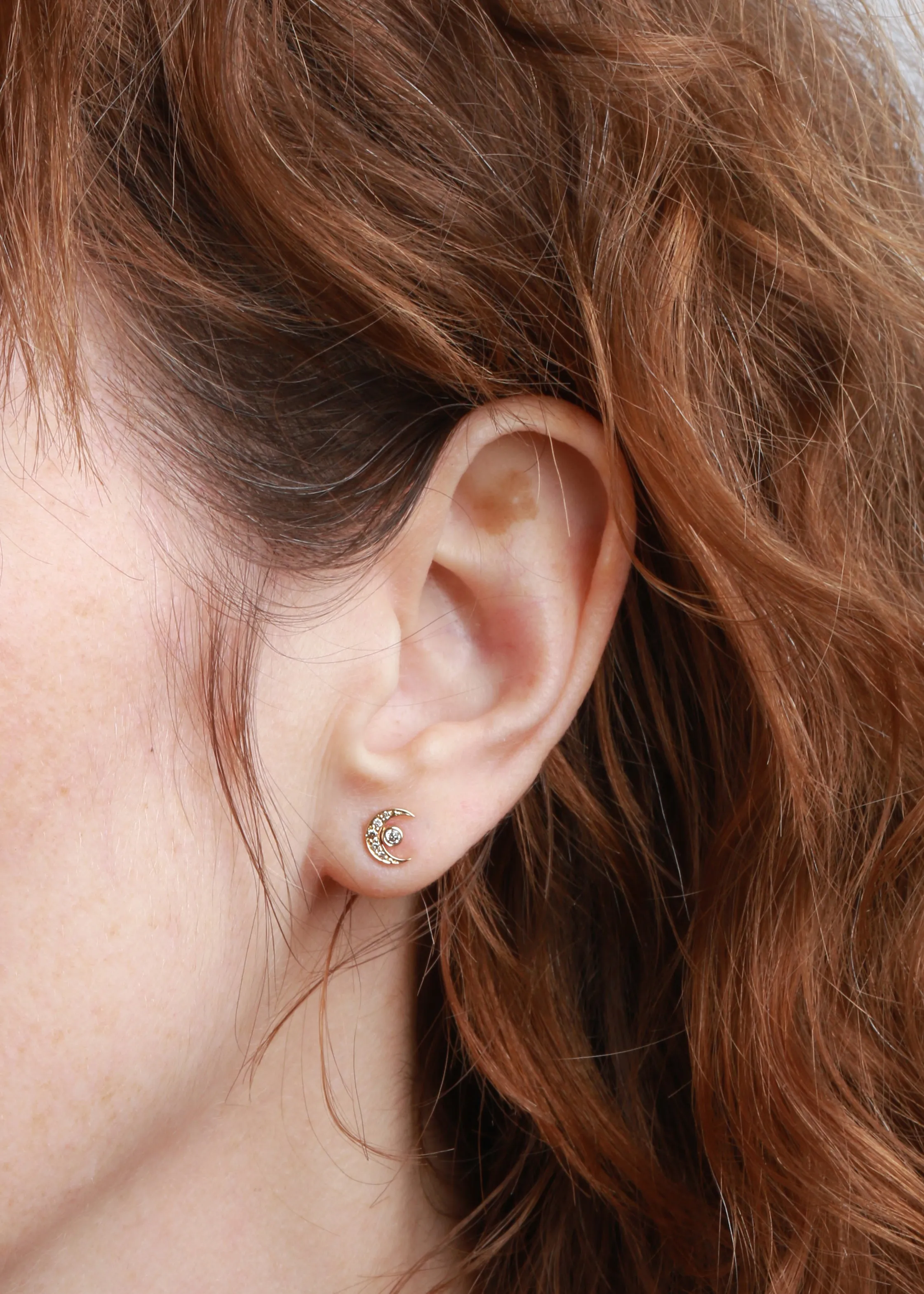 Diamond Moon Stud Earring (half pair) by Celine Daoust