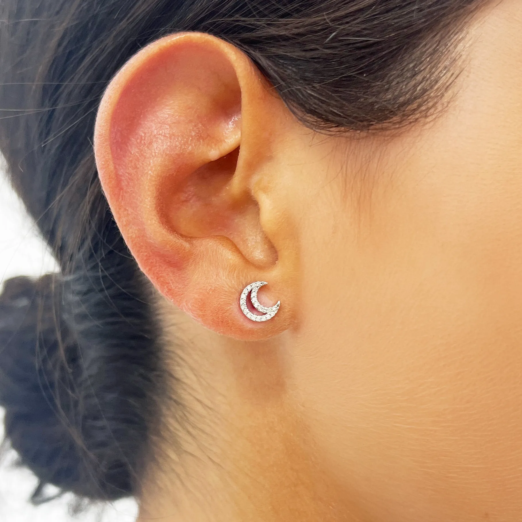 Diamond Open Moon Stud Earrings