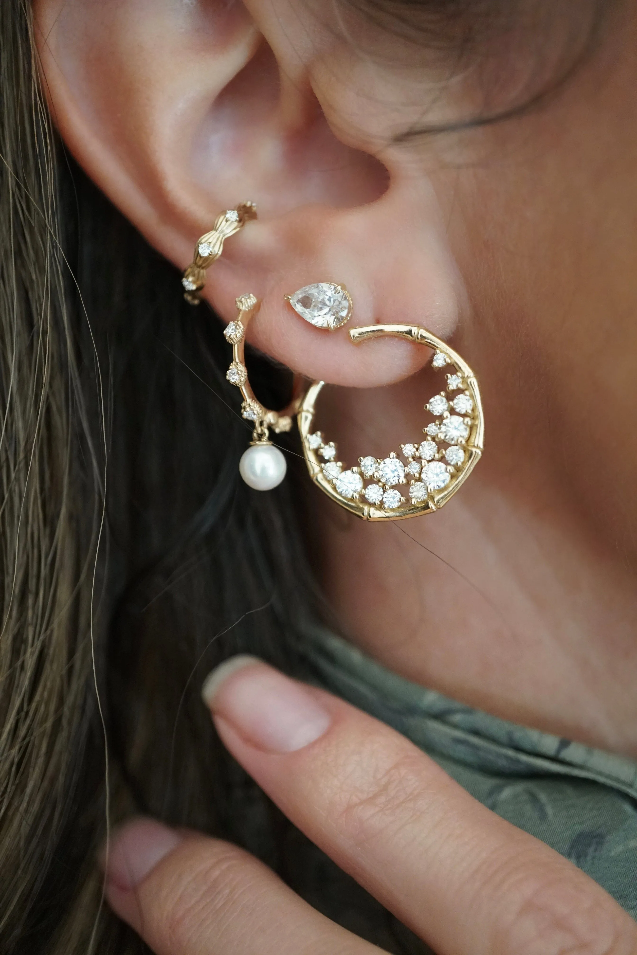 Diamond   Pearl Shell Hoops