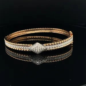 Diamond Retro Herringbone Bangle Bracelet in 18k Rose Gold - (#111-BGDIA042626)
