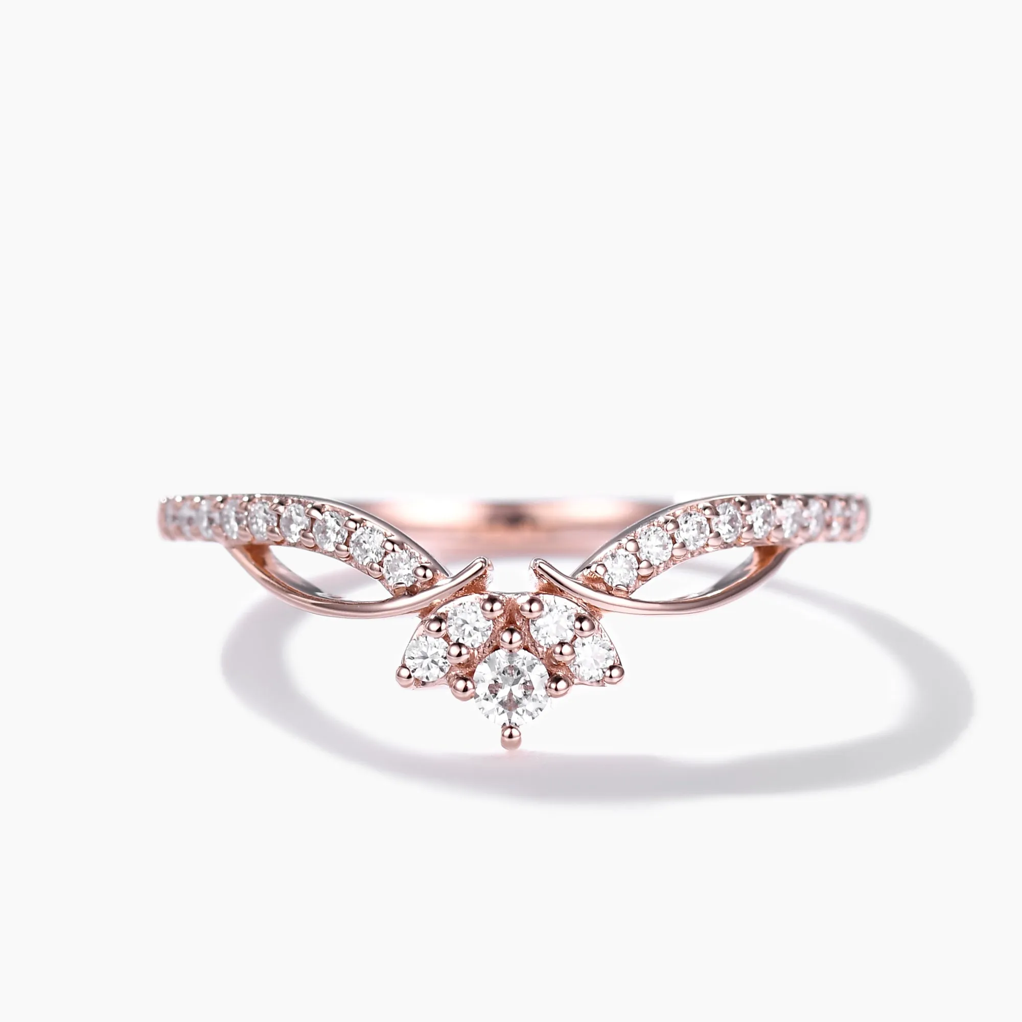 Diamond Rose Gold Wedding Ring Cluster Chevron