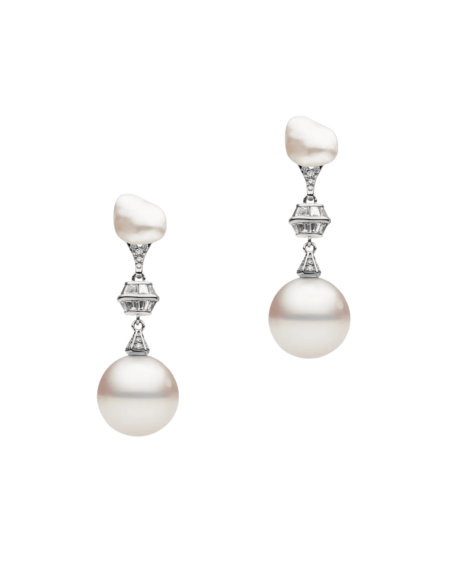Diamond Sea Buoy Pearl Earring Enhancers | 12mm Semi-Round Pearl, Diamonds and White Gold