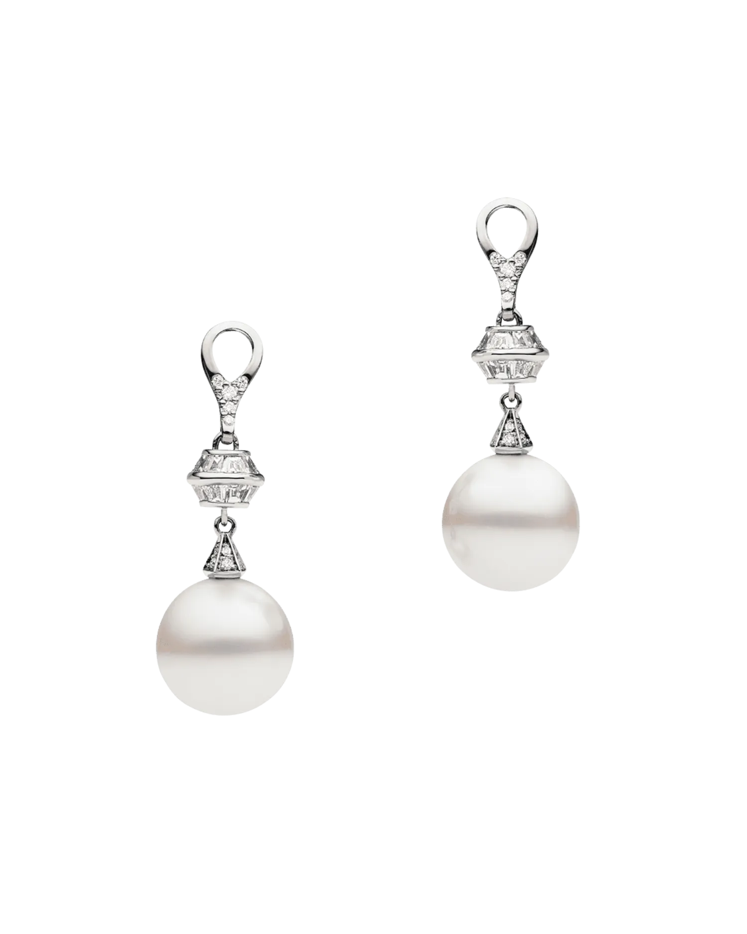 Diamond Sea Buoy Pearl Earring Enhancers | 12mm Semi-Round Pearl, Diamonds and White Gold