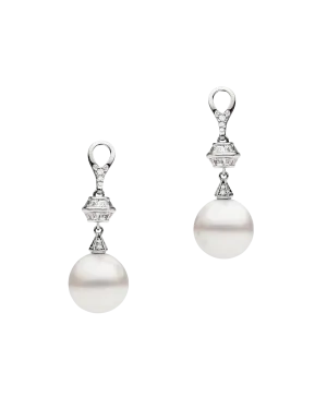 Diamond Sea Buoy Pearl Earring Enhancers | 12mm Semi-Round Pearl, Diamonds and White Gold